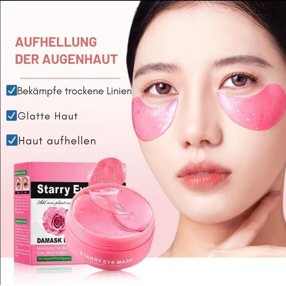 60 Stück Starry Rose Collagen Augenpads – Hydrogel Eye Mask mit Hyaluronsäure & 10 Vitaminen – Anti-Aging Augenpflege gegen Falten, Augenringe & Tränensäcke – Feuchtigkeitsspendende Rosen-Augenmaske