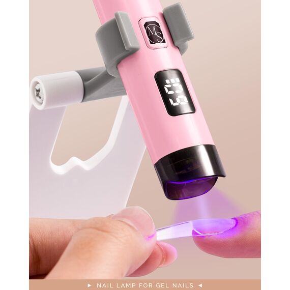 MelodySusie Tragbar UV Lampe mit Ständer für Gelnägel, Mini Wiederaufladbar UV LED Lampe mit LCD-Display, Tragbare Kleine UV Nagellampe mit 2 Timern, Nageltrockner für Alle UV Gel Nagellacke (Rosa)
