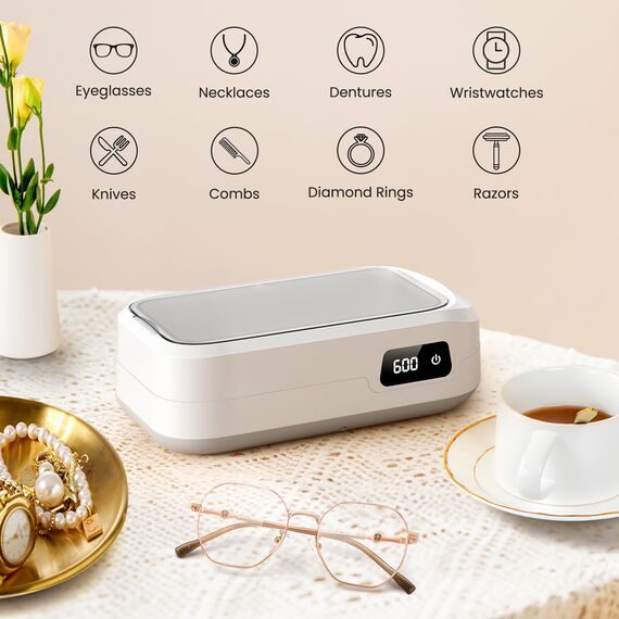 Ultraschallreinigungsgerät Brille 49000Hz, 640ml Brillenreinigungsgerät, Ultraschallreiniger mit 4 Modi, Ultrasonic Cleaner Geeignet für Brillen, Schmuck, Uhren, Zahnersatz, Münzen usw.