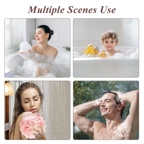 flintronic 4 Stück Badeschwamm, 60g Dusch-Luffa-Kugeln, Masche Schäumend Duschschwamm Körper, Extra Groß, Einfach Schäumend, für Reinigendes Körperpeeling&Peeling (Dunkelrosa + Grün + Blau + Gelb)