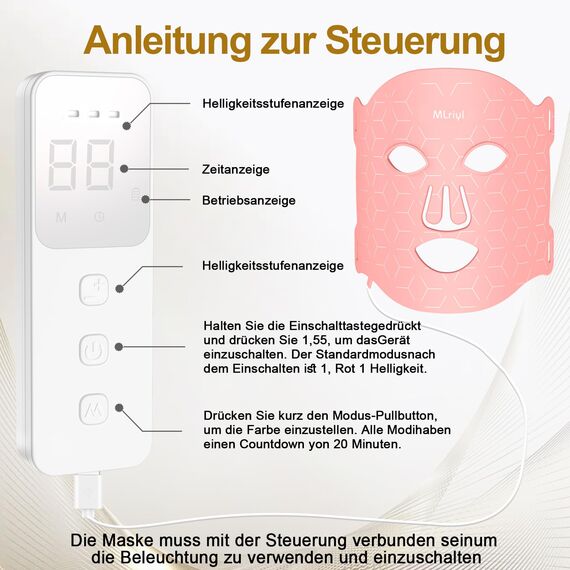 Mlriyl LED Maske Gesicht, Rotlicht Maske Gesicht, 7 Farben LED-Gesichtsmaske Lichttherapie, Es hat die Wirkung der Faltenreduzierung, Anti-Aging, Hautregeneration usw - Geeignet für alle Hauttypen