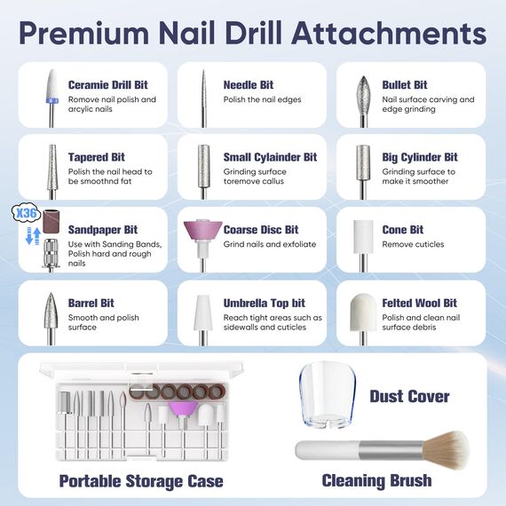 Oukzon Nagelfräser Kabellos, 35000 U/Min Fräser Nägel, 13 in 1 Elektrische Nagelfeile Professionell Nail Drill, Nagelfräser für Gelnägel und Acrylnägel, 5 Geschwindigkeiten, Maniküre Set Elektrisch