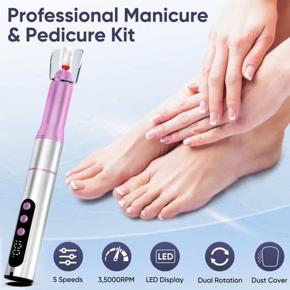 Oukzon Nagelfräser Kabellos, 35000 U/Min Fräser Nägel, 13 in 1 Elektrische Nagelfeile Professionell Nail Drill, Nagelfräser für Gelnägel und Acrylnägel, 5 Geschwindigkeiten, Maniküre Set Elektrisch