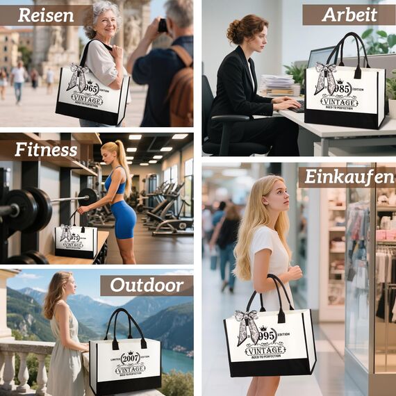 Giftota Geschenke für Frauen, Vintage 1965 Canvas Einkaufstasche Tragetasche, 1965 Personalisierte Geschenke Frauen Lustige Geburtstagsgeschenk für Mama, Freundin, Kollegin oder Schwester