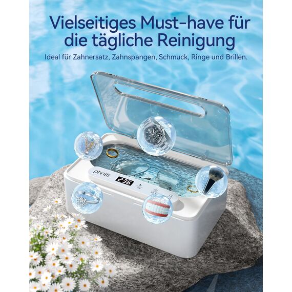 Phniti Ultraschallreinigungsgerät 47kHZ Brillenreinigungsgerät Mit 3 Modi Tragbar Ultraschallgerät 330ml Ultraschallreiniger für Zahnschiene Schmuck Ultraschall Ultrasonic Cleaner