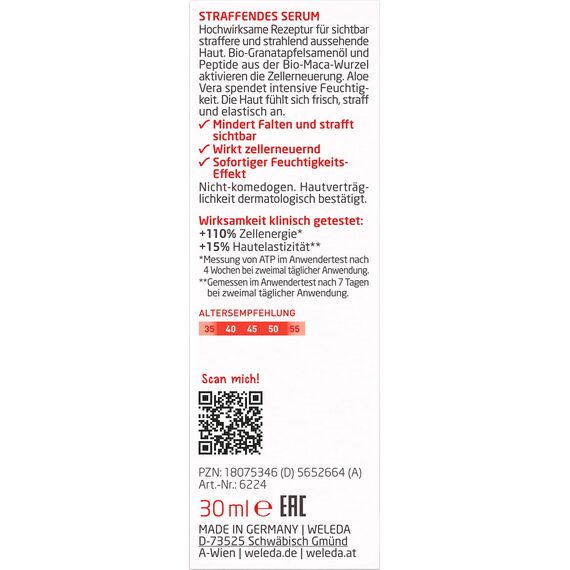 WELEDA Bio Straffendes Serum - Naturkosmetik Natural Anti Aging Gesicht Pflegekonzentrat mit Granatapfelsamenöl & Maca-Peptiden. Gesichtsserum mindert Falten, spendet Feuchtigkeit & strafft (1x 30ml)