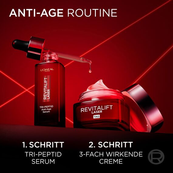 L'Oréal Paris Dreifach-Power Anti-Aging Set, Serum 30 ml und Tagescreme 50 ml, mit 3-fach Wirkung, gegen Falten, mit Pro-Retinol, Hyaluron und Vitamin C, Revitalift Laser, Amazon Exklusiv