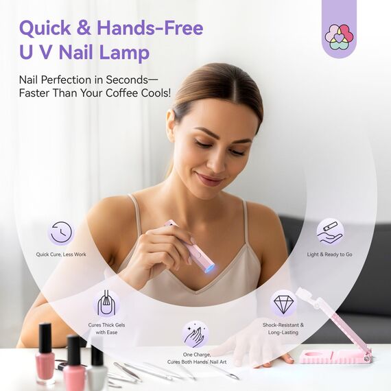 Saviland U V Lampe für Gelnägel: Quick Cure U V Nagellampe mit Klappbarem Ständer Sichtbarer LCD 20/60s Timer Wiederaufladbare Tragbare Kabellose Gel Lampe für Gel Nail Tip Kleber Strass Dekorationen