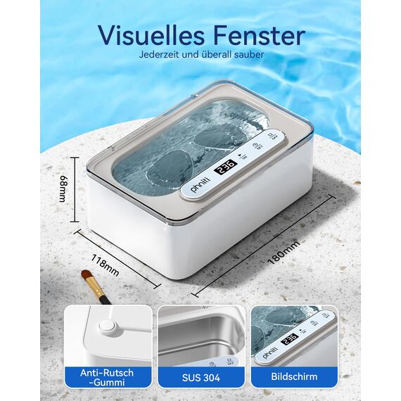 Phniti Ultraschallreinigungsgerät 47kHZ Brillenreinigungsgerät Mit 3 Modi Tragbar Ultraschallgerät 330ml Ultraschallreiniger für Zahnschiene Schmuck Ultraschall Ultrasonic Cleaner