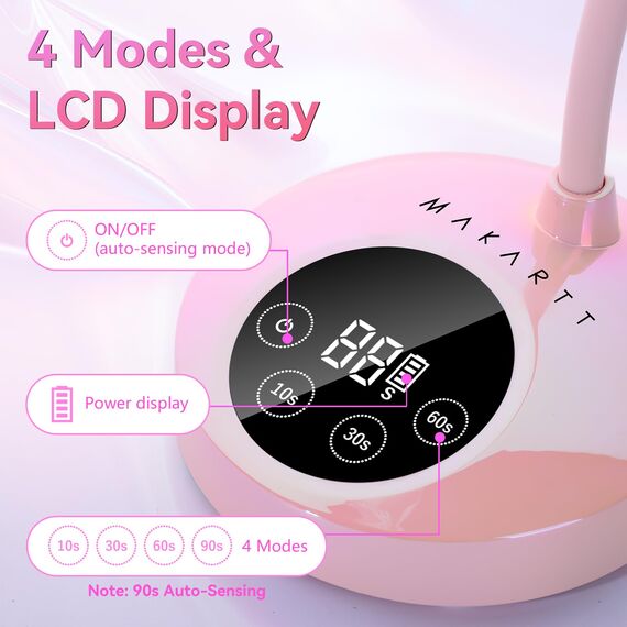 Makartt UV Lampe für Gelnägel - Gooseneck UV Lampe Nägel Cherie Cordless USB 30W Nagellampe Dryer Gel Nagellampe with 4 Times & Auto Sensor Professional Fast Flash Curing Polish Nail Art