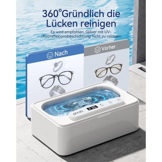Phniti Ultraschallreinigungsgerät 47kHZ Brillenreinigungsgerät Mit 3 Modi Tragbar Ultraschallgerät 330ml Ultraschallreiniger für Zahnschiene Schmuck Ultraschall Ultrasonic Cleaner