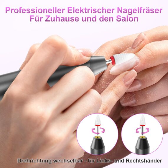POFIBO Nagelfräser Kabellose Elektrische Nagelfeile - 35000 U/Min Nagelfräser für Gelnägel, 12 IN 1 Professionell Fräser für Nägel & Acrylnägel, Maniküre Pediküre Set mit 5 Geschwindigkeiten