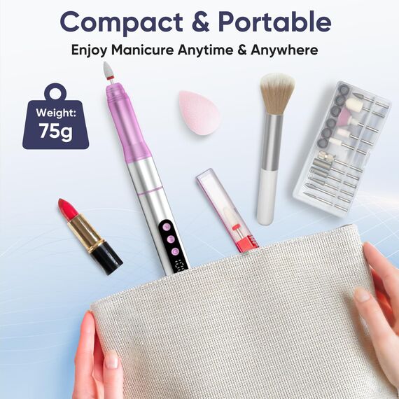 Oukzon Nagelfräser Kabellos, 35000 U/Min Fräser Nägel, 13 in 1 Elektrische Nagelfeile Professionell Nail Drill, Nagelfräser für Gelnägel und Acrylnägel, 5 Geschwindigkeiten, Maniküre Set Elektrisch