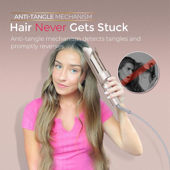 Lockenstab Automatisch - Lockenstab Große Locken 32mm Beach Waves Lockenwickler für Lange Haare TYMO Curlpro Plus Anti-Verbrennungs Hair Curler Automatischer Lockenstäbe Schnelle Erhitzung, Gold