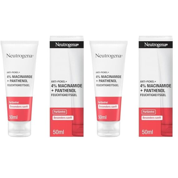 Neutrogena Anti-Pickel+ Feuchtigkeitsgel 4% Niacinamide + Panthenol (50ml) - parfümfrei für schonende Pflege bei unreiner Haut (Packung mit 2)