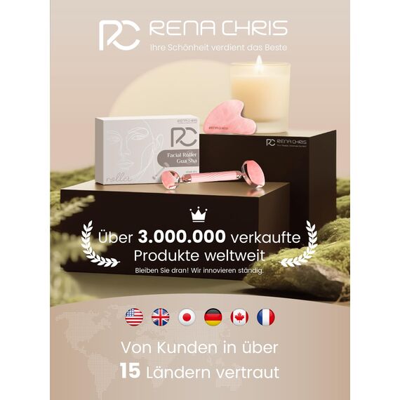 Rena Chris Gua Sha und Gesichtsroller Set:Anti-Bruch-Jade-Roller für langanhaltenden Gebrauch, Kieferformung und Schwellungen reduzierend, Gua Sha Gesichtswerkzeuge für Selbstpflege-Geschenk (Rose)