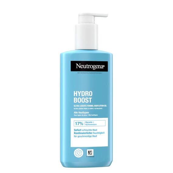 Neutrogena Hydro Boost Bodylotion Gel(3x250ml), ultra-leichte Formel für geschmeidige Haut, feuchtigkeitsspendende Körperlotion mit 17% Glycerin + Hyaluronsäure, Körpercreme-Gel für alle Hauttypen