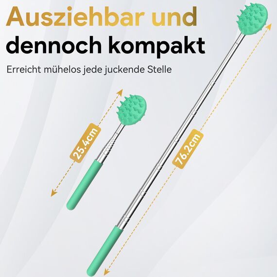 Rückenkratzer Ausziehbarer mit 5 abnehmbaren Kratzköpfen, Verstärktem Griff aus Edelstahl, im Geschenkset – ideal für Männer, Väter und Frauen (Türkis)