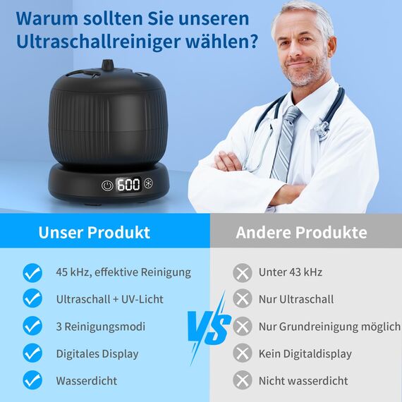 Morole Ultraschallreinigungsgerät, Ultraschallreiniger | 45000Hz | 230ML | Ultrasonic Cleaner Dental Pod mit UV-Lampe | für Zahnschiene, Retainer, Aligner, Zahnprothesen Zahnbürste und Schmuck