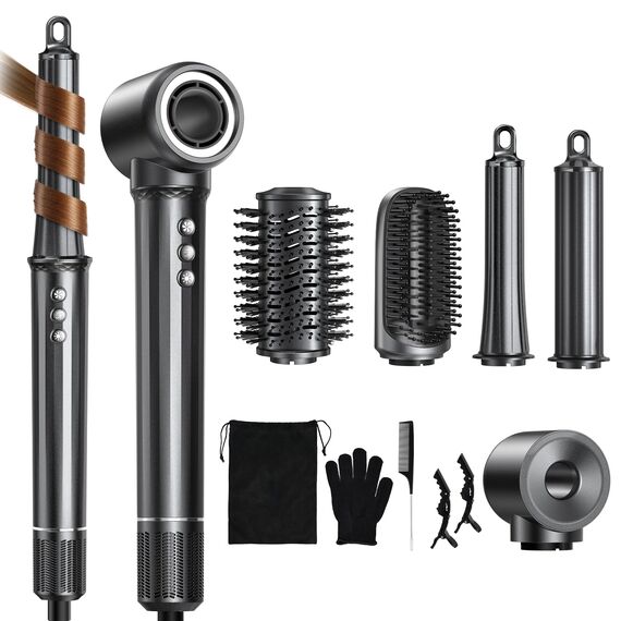 Uwithm Airstyler 5 in 1, 110000 U/min Ionen Föhn mit 2 Größe Lockenstab Automatisch, Volumenbürste, Haarglätter Bürste, Multifunktionaler Hairstyler zum Schnelltrocknend, Macht Haar Glatt und Glänzend