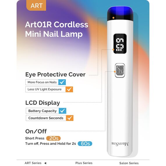 MelodySusie Tragbar UV Lampe mit Ständer für Gelnägel, Mini Wiederaufladbar UV LED Lampe mit LCD-Display, Tragbare Kleine UV Nagellampe mit 2 Timern, Nageltrockner für Alle UV Gel Nagellacke (Weiß)