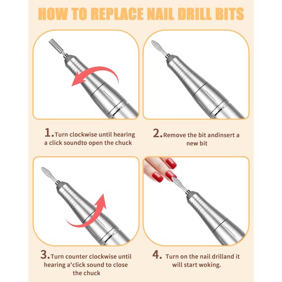 Kixolo Nagelfräser für Gelnägel, Nagelfräser Professionell 45000 U/Min, 6 in 1 Fräser Nägel Mit Pedalen und LED-Anzeige, Nail Drill Machine, Weiß