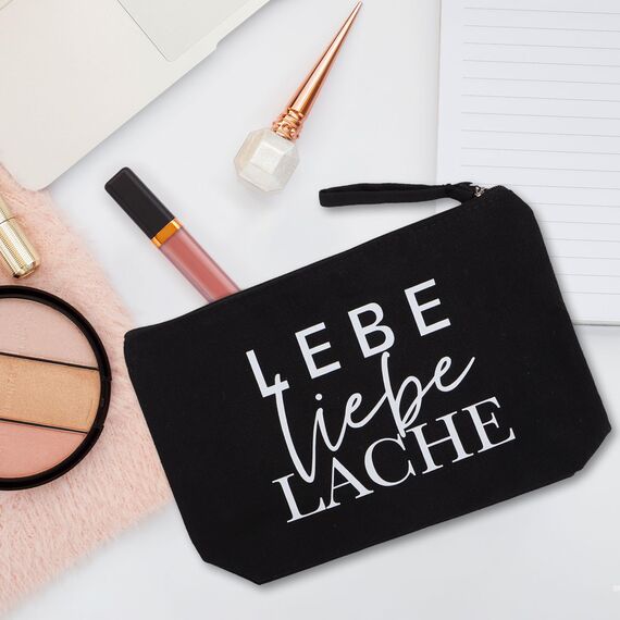 MEJOSER Geschenk für Freundin Frauen Kosmetiktasche Klein Lebe Liebe Lache Schwarz Adventskalender Füllung Kulturtasche Schminktasche Kulturbeutel Kleine Make Up Tasche mit Spruch Organizer Damen