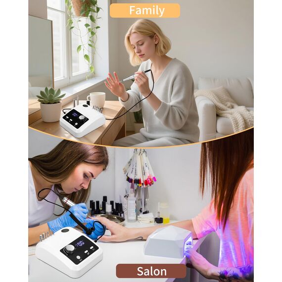 Kixolo Nagelfräser für Gelnägel, Nagelfräser Professionell 45000 U/Min, 6 in 1 Fräser Nägel Mit Pedalen und LED-Anzeige, Nail Drill Machine, Weiß