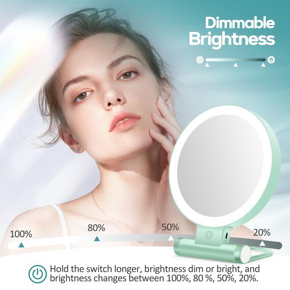 Schminkspiegel mit Beleuchtung,Doppelseitiger1X/30X Vergrößerungsspiegel mit Licht, 2000mAh 3 Farben Beleuchtungsmodi, Einstellbare Helligkeit, Faltbarer Kompakter Makeup Spiegel Reisegröße