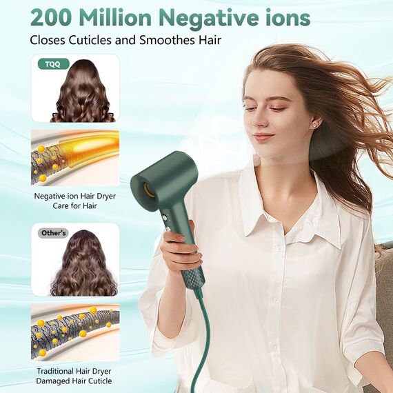 TQQ Haartrockner, 200 Million Negativ Ionen Fön, 110.000 U/min Bürstenloser Motor Schnelles Trocknen Föhn, 57dB Geräuscharm Haarföhn für Zuhause, Reisen