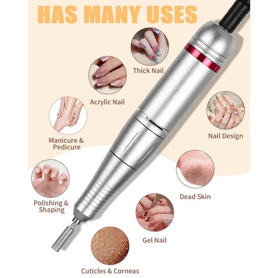 Kixolo Nagelfräser für Gelnägel, Nagelfräser Professionell 45000 U/Min, 6 in 1 Fräser Nägel Mit Pedalen und LED-Anzeige, Nail Drill Machine, Weiß