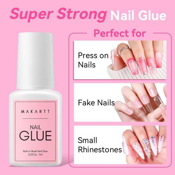 Makartt Nagelkleber Für Kunstnägel Extra Starker, Schnelltrocknend in 5 Sekunden, 3 Stück 7 ml Acryl Nail Glue Für Künstliche Nägel, Nagelspitzen, Kein Aushärten Unter Der UV Lampe Erforderlich
