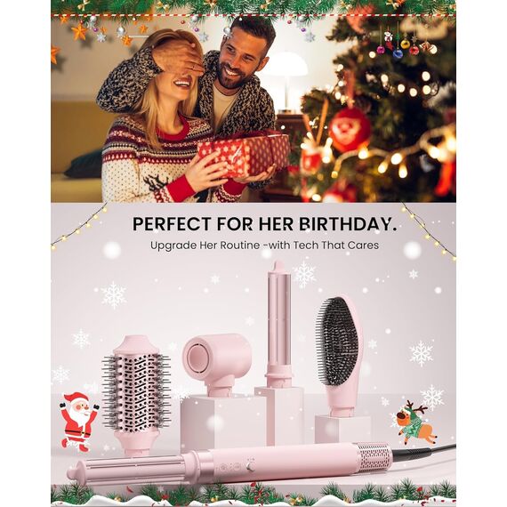 MESCOMB 5 in 1 Airstyler, Professioneller Hairstyler Set mit Ionen Föhn,Auto-Lockenstab,Glätteisen, Volumenbürste, Zum Schnelltrocknend, Styling, Volumisieren, Locken und Glätten,Mit Reisetasche