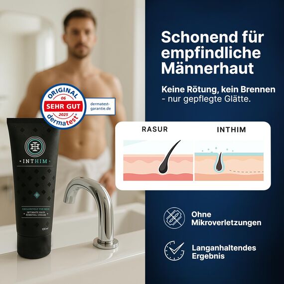IntHim Enthaarungscreme Intimbereich Männer Doppelpack – Sanfte, gründliche Haarentfernungcreme ohne Rasur + DermaClean Pro Schwamm + Männer After Shave