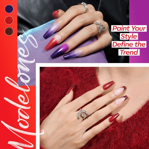 Modelones Gel UV Nagellack Set 6 Farbe ändert Temperatur Gel Nagellack Nail Polish für Soak Off Nail Polish, French Manicure, Nail Art Nageldesign-Dunkelrot perlmuttartig und Schwarz