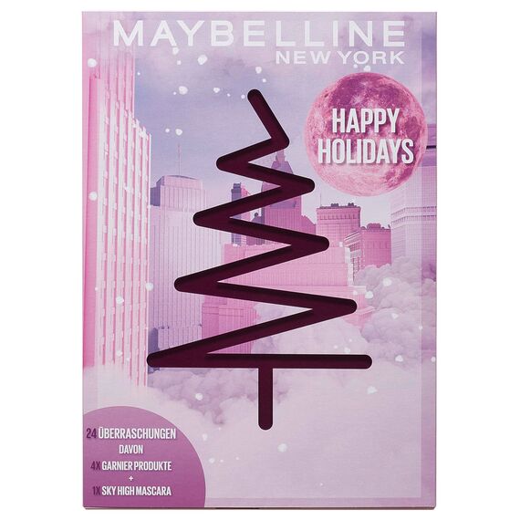 Maybelline New York Adventskalender, Mit 24 spannenden Türchen für Beauty-Liebhaberinnen, 21 Originalprodukte & 3 Goodies, inkl. Sky High Mascara & 4 Garnier Skincare Highlights