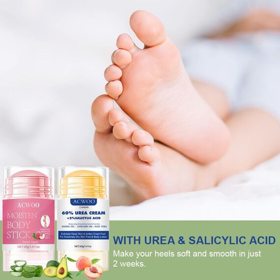 ACWOO 2pc Hydrating and Anti-Cracking Foot Cream, Urea Fußcreme 60%, Fusscreme Sehr Trockene Füsse, Heel Balm lindert Juckreiz für Trockene, Rissige Füße, Fersen, Ellbogen,40g