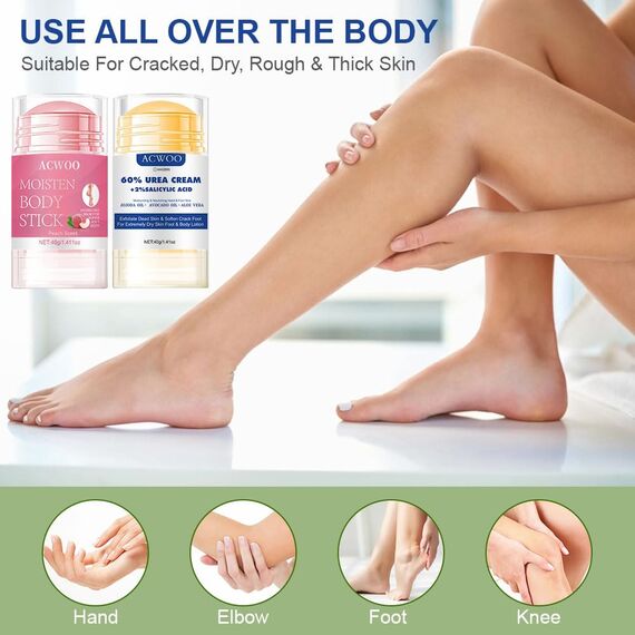 ACWOO 2pc Hydrating and Anti-Cracking Foot Cream, Urea Fußcreme 60%, Fusscreme Sehr Trockene Füsse, Heel Balm lindert Juckreiz für Trockene, Rissige Füße, Fersen, Ellbogen,40g