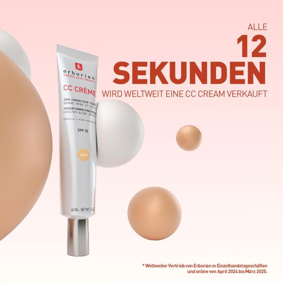 Erborian - CC Crème mit Centella Asiatica - High-Definition Illuminierende GesichtsCrème und Make-up - Sonnenschutz SPF 30 - Koreanische Kosmetik - Doré 15 ml