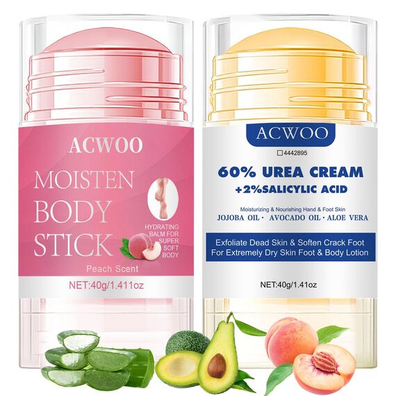 ACWOO 2pc Hydrating and Anti-Cracking Foot Cream, Urea Fußcreme 60%, Fusscreme Sehr Trockene Füsse, Heel Balm lindert Juckreiz für Trockene, Rissige Füße, Fersen, Ellbogen,40g