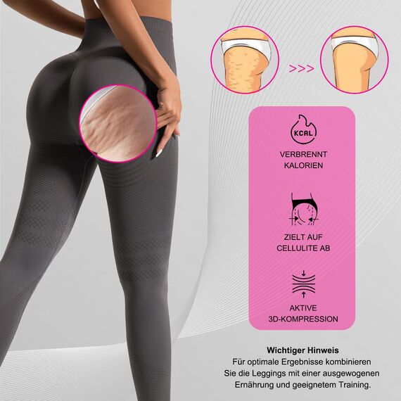 Cellumove 3D Leggings Anti Cellulite Kompression Damen, Bequeme Kompressionsleggins Lipödem, Push Up Scrunch Für Sport (Schwarz, S)