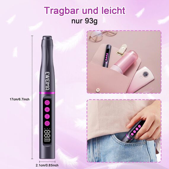 Nagelfräser Kabellos 35000 u/min, EWEIMA 13 in 1 Mehrzweck Nagelfräser für Gelnägel, 1000mAh Elektrische Nagelfeile, 35 Geschwindigkeiten, Professionell Nail Drill mit 66 Schleifbändern (Grau)