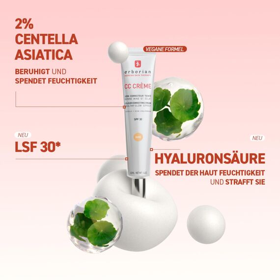 Erborian - CC Crème mit Centella Asiatica - High-Definition Illuminierende GesichtsCrème und Make-up - Sonnenschutz SPF 30 - Koreanische Kosmetik - Doré 15 ml