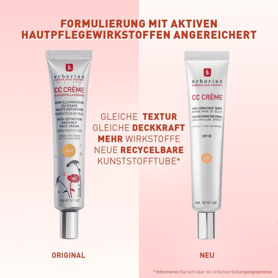 Erborian - CC Crème mit Centella Asiatica - High-Definition Illuminierende GesichtsCrème und Make-up - Sonnenschutz SPF 30 - Koreanische Kosmetik - Caramel 15 ml