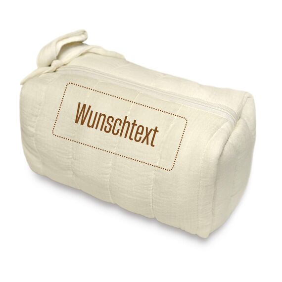 Musselin Kosmetiktasche mit Text oder Motiv Bestickt - Personalisierte Schminktasche ideal als Organizer für Reisen (Weiß)