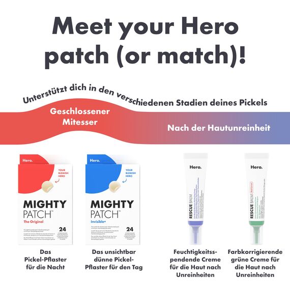 Hero Cosmetics Mighty Patch Day + Night, Hydrocolloid-Aknepflaster, ziehen Unreinheiten in 6 Stunden aus Pickeln, Tag- & Nachtbehandlung, 24 Pickel-Patches: 12 für den Tag & 12 für die Nacht.