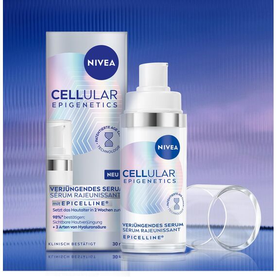 NIVEA CELLULAR Epigenetics Verjüngendes Serum mit EPICELLINE, setzt das Hautalter in 2 Wochen zurück, revolutionäre Gesichtspflege mit 3 Arten Hyaluronsäure (30 ml)