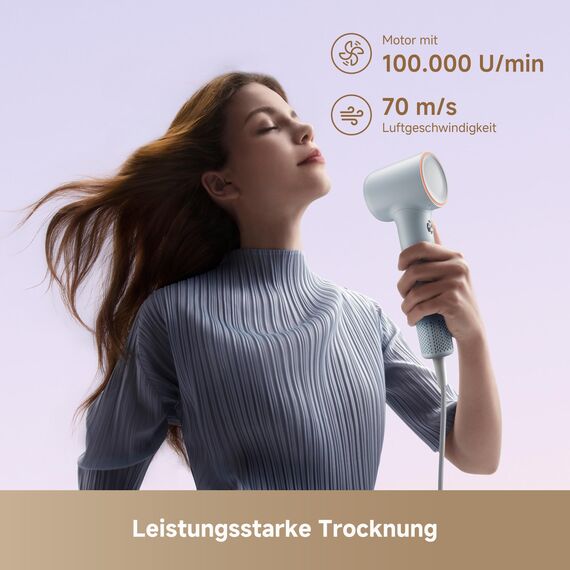 dreame Mini-High-Speed-Haartrockner, 270 g leicht, Schnelltrocknen, Motor mit 100.000 U/min, NTC-Temperaturregelung, Pflege durch negative Ionen, 5 benutzerdefinierte Modi, Blau