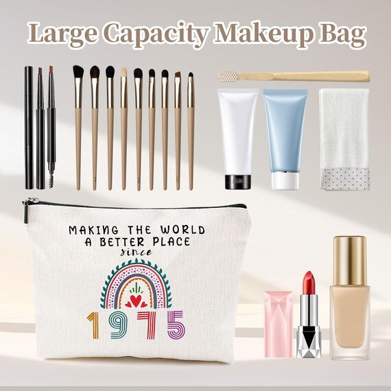 Gekamoyue 50. Geburtstag Mädchen, 50. Geburtstag Make Up Tasche, Tragbare Makeup Bag, Mädchen Reiseutensilien, Geburtstagsgeschenk für Damen Jahrgang 1975