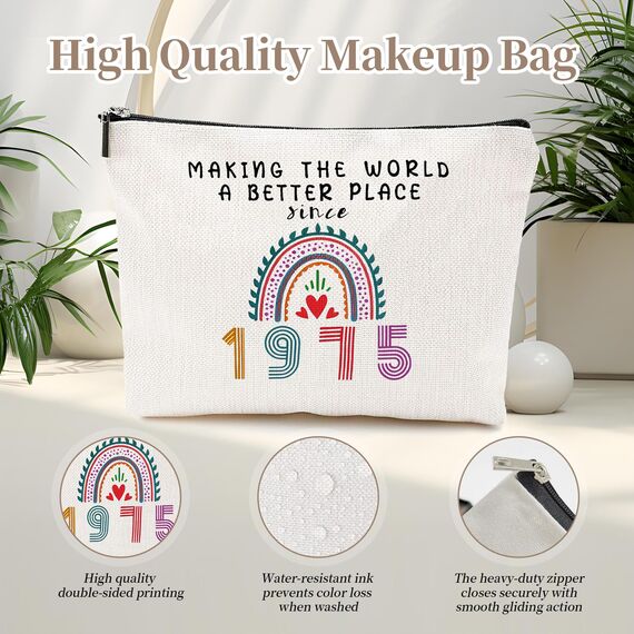 Gekamoyue 50. Geburtstag Mädchen, 50. Geburtstag Make Up Tasche, Tragbare Makeup Bag, Mädchen Reiseutensilien, Geburtstagsgeschenk für Damen Jahrgang 1975